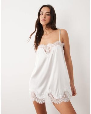 KAT THE LABEL Olivia Lace Trim Satin Dress - White