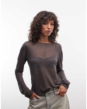 Weekday Top Van Doorschijnend Breisel Met Splitnek En Naaddetail Vooraan - Bruin