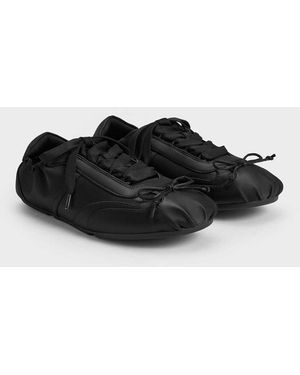 Charles & Keith Cece Satin Ruched Bow Trainers - Black