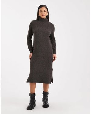 Vero Moda Soft Knitted Roll Neck Midi Dress - Black