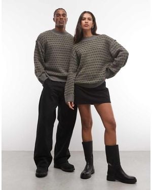Reclaimed Vintage Stitch Detail Crew Knitted Jumper - Grey
