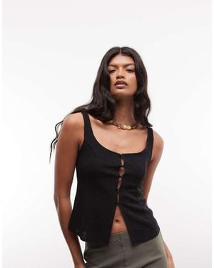 Reclaimed Vintage Linen Fitted Blouse With Picot Trim - Black