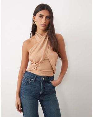 ASOS Crinkle Crossover Halter Neck Top - Blue