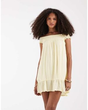 Motel Panasi Crinkle Off Shoulder Floaty Mini Dress - Natural