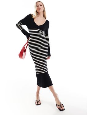 Pretty Lavish Striped Knit Midi Dress - Black