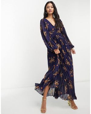 Style Cheat Geplooide Midaxi Jurk Met Ballonmouwen - Blauw