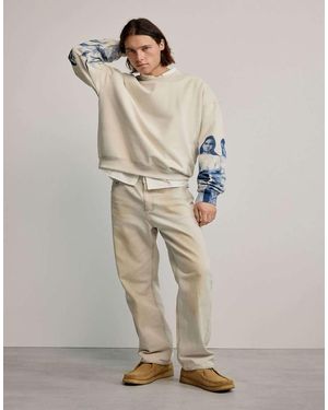 Desigual Sweatshirt With Printed Sleeves - Natural