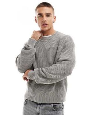 Bershka Ribbed Knitted Sweater - Grey