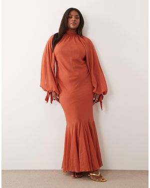 ASOS Asos Design Curve High Neck Maxi Dress With Godet Hem - Red
