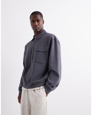 ASOS Heavyweight Oversized Zip Through Jersey Shacket - Blue