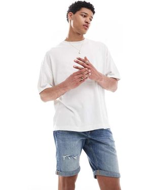 River Island Pantalones Cortos Vaqueros De Corte Slim Con Lavado Medio De - Blanco