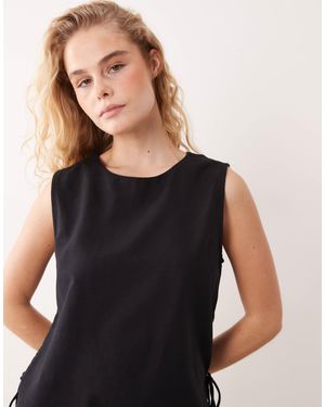 Vila Linen Touch Tie Side Sleeveless Top - Black