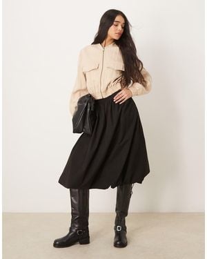 ASOS Falda Midi Negra De Corte Abullonado De - Neutro
