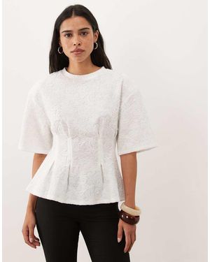 ASOS Floral Jacquard Pleated Waist T-shirt - White