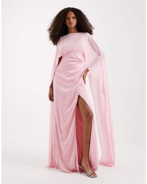 TFNC London Bridesmaids Satin Maxi Dress With Mesh Cape - Pink