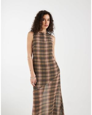 Motel Elska Chiffon Short Sleeve Midaxi Dress - Brown