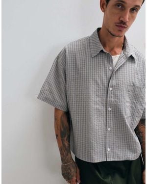 Reclaimed Vintage Camisa Boxy De Manga Corta A Cuadros Marrones-Multi - Gris