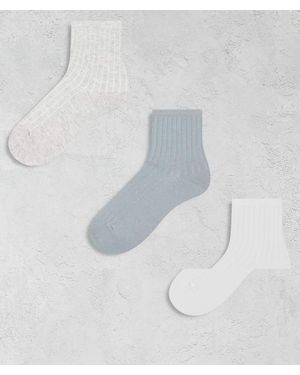 Weekday Pack De 2 Pares De Calcetines De Color Gris, Azul Y Blanco De Canalé De