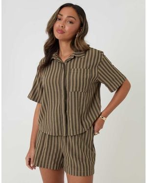 Threadbare Stripe Boxy Fit Shirt And Shorts Set - Brown