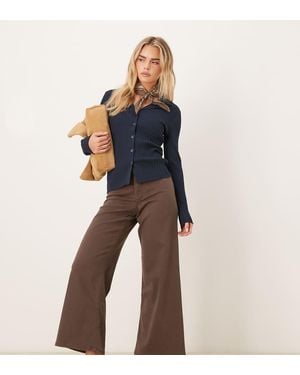 JDY Petite Vaqueros Marrones De Pernera Ancha Y Talle Alto Iris De - Azul