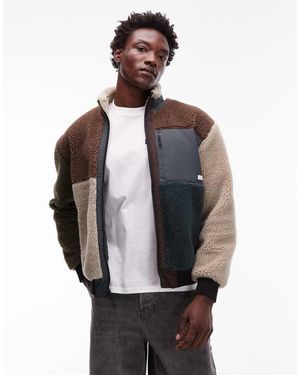 Element Polar Marrón Y Crema Con Diseño De Patchwork Y Cremallera De Sherpa Oak De - Gris