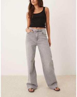 Pimkie High Waisted Wide Leg Raw Hem Jeans - Grey