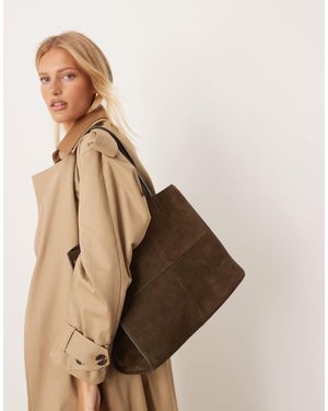 Mango Suede Structured Tote Bag - Natural