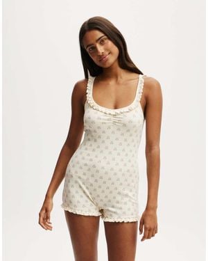 Cotton On Cotton On Rib Ruffle Boyleg Romper - White