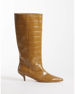 ASOS Camille Kitten Heel Pull On Knee Boots - Brown