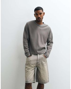 Cotton On Cropped Fit Textured Long Sleeve Top - Grey
