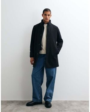 Jack & Jones Wool Blend Coat With High Collar - Blue