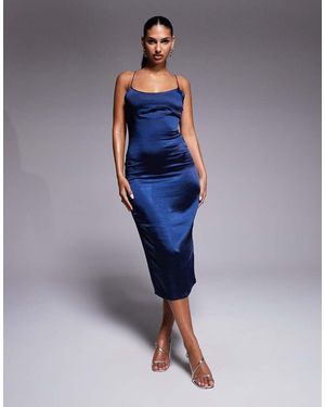 Vesper Open Back Satin Midaxi Dress - Blue
