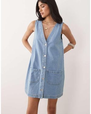 Miss Selfridge Denim Button Through Shift Dress - Blue