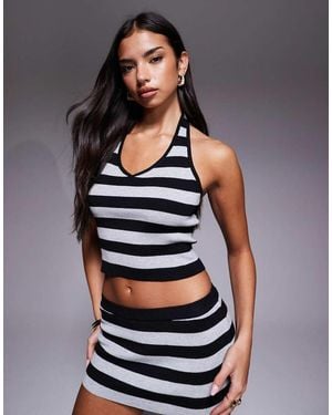 Edikted Co-Ord Kezia Striped Knit Halter Top - Grey