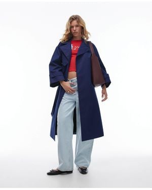 laagam Londres Oversized Trench Coat With Tie - Blue