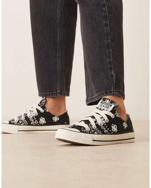 Converse Zapatillas De Deporte Negras Con Detalles Blancos Estilo Cachemir Chuck Taylor All Star Ox De - Metálico