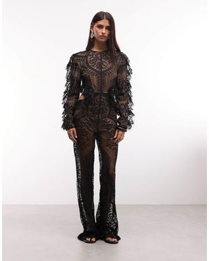 The Dolls House Kiah Premium Lace Cut Out Open Back Flared Jumpsuit - Black