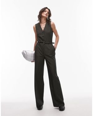 Mango Belted Pinstripe Waistocoat Jumpsuit - White