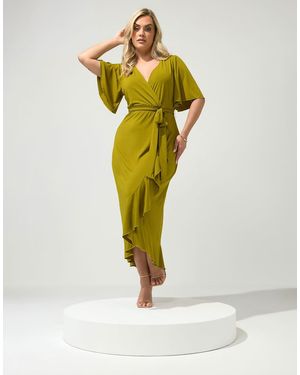 Yours Clothing Ruffle Hem Wrap Dress - Green