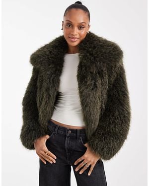 ASOS Asos Design Tall Cropped Faux Fur Jacket - Brown