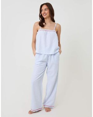 Threadbare Stripe A-Line Cami Seersucker Pyjama Set - Blue
