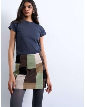 TOPSHOP Faux Suede Patchwork Mini Skirt - Blue