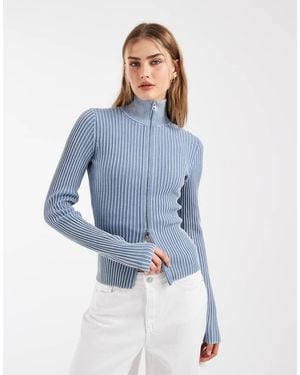& Other Stories Ribbed Full Zip Funnel Neck Cardigan - Blue