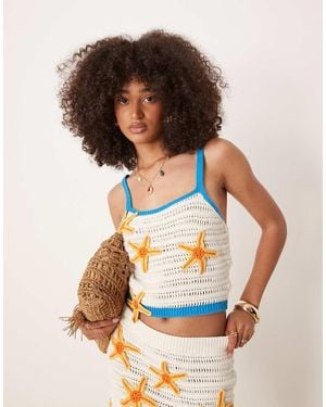 ASOS Co-ord Crochet Crop Top With Applique Starfish - White