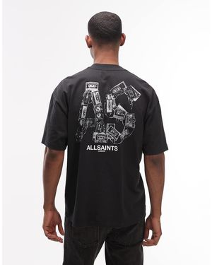 AllSaints Mixtape Graphic Logo T-Shirt With Back Print - Black