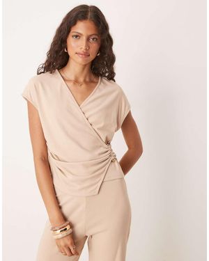 ASOS V Neck Wrap Detail Top Co-Ord - Natural