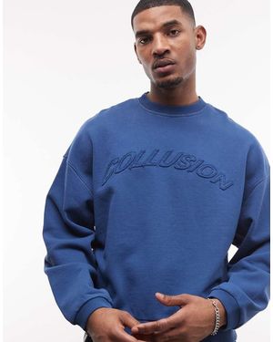 Collusion Recht Sweatshirt Met Logo-Applicatie - Blauw