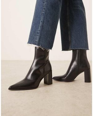 Mango Faux Leather Pointed Heeled Ankle Boot - Blue