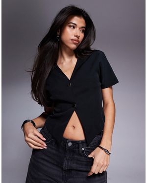 ASOS Short Sleeve Structured Button Detail Blouse - Black