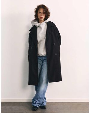 Pull&Bear Double-button Coat - Blue